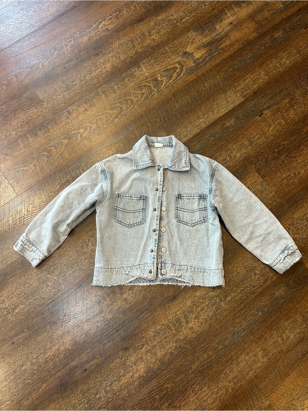 Kids Light Gray Denim Jacket with Button-Front